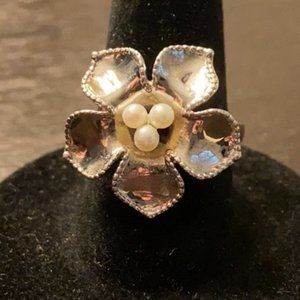 Large Intricate Detailed Flower 925 Sterling Silver Ring Size 7